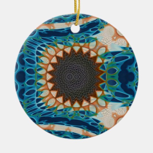 Turquoise Gold Sun Zuidwestelijke Kunst Keramisch Ornament (Voorkant)