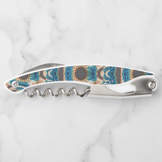 Turquoise Gold Sun Zuidwestelijke Kunst Kurkentrekker (Achterkant)