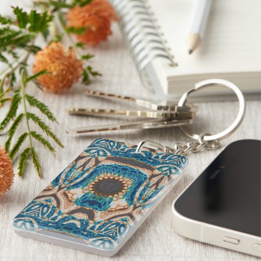 Turquoise Gold Sun Zuidwestelijke Kunst Sleutelhanger (Voorkant Rechts)