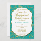 Turquoise Gold Swirl Surprise Retirement Invite Kaart (Voorkant)