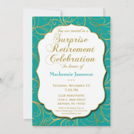Turquoise Gold Swirl Surprise Retirement Invite Kaart