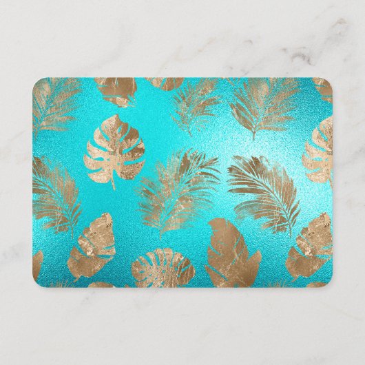 Turquoise Gold Tropical Leaves Wedding RSVP Informatiekaartje (Achterkant)