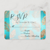 Turquoise Gold Tropical Leaves Wedding RSVP Informatiekaartje