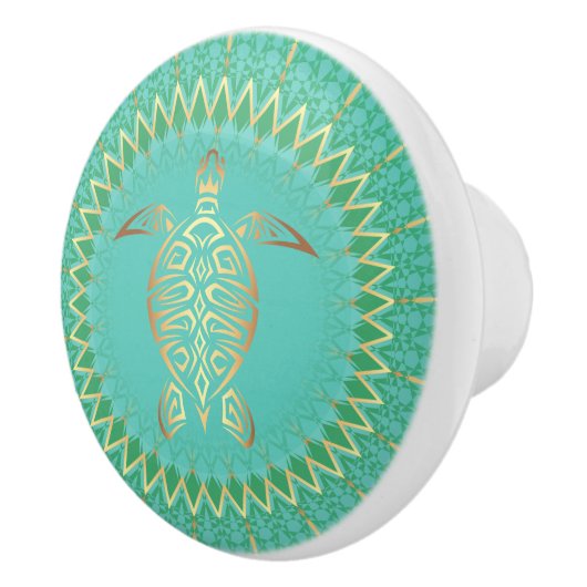 Turquoise Gold Turtle Animal Mandala Nautical Keramische Knop (Rechts)