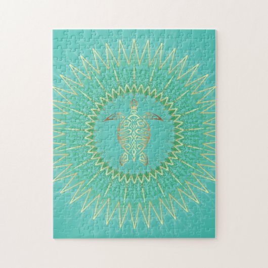 Turquoise Gold Turtle Coastal Maritime Mandala Legpuzzel (Verticaal)