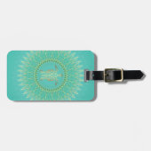 Turquoise Gold Turtle Tribal Animal Mandala Bagagelabel (Voorkant horizontaal)