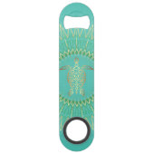 Turquoise Gold Turtle Tribal Animal Mandala Speed Flessenopener (Achterkant)