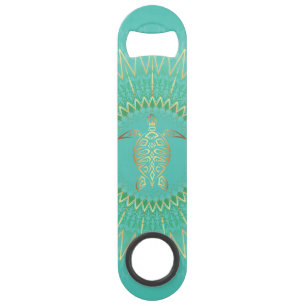 Turquoise Gold Turtle Tribal Animal Mandala Speed Flessenopener