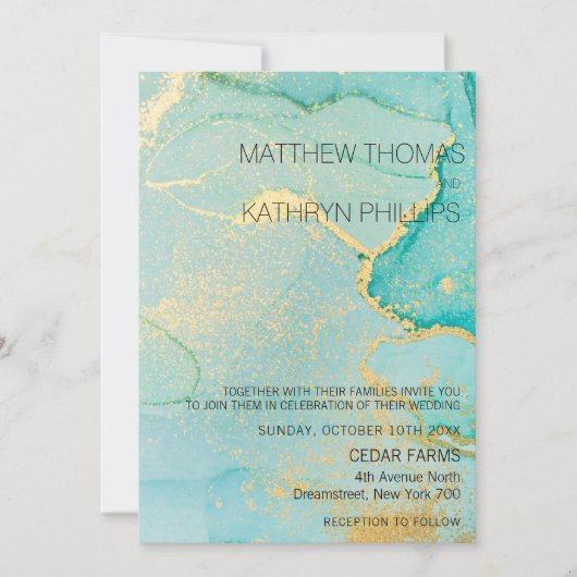 Turquoise Gold Vintage Wedding Invitation Kaart (Voorkant)