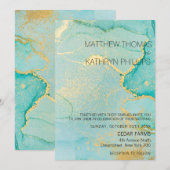 Turquoise Gold Vintage Wedding Invitation Kaart (Voorkant / Achterkant)
