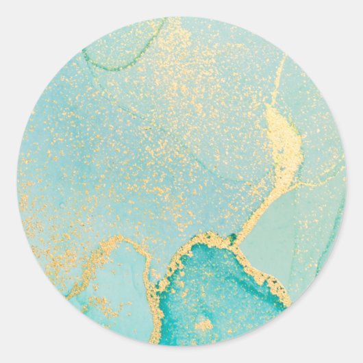 Turquoise Gold Waterverf Classic Round Sticker (Voorkant)