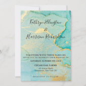 Turquoise Gold Waterverf Wedding Invitation Kaart (Voorkant)