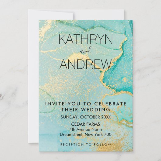 Turquoise Gold Wedding Invitation Kaart (Voorkant)