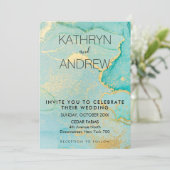 Turquoise Gold Wedding Invitation Kaart (Staand voorkant)