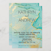 Turquoise Gold Wedding Invitation Kaart (Voorkant / Achterkant)