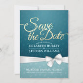 Turquoise Gold & White Ribbon Script Save the Date (Voorkant)