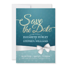 Turquoise Gold & White Ribbon Script Save the Date