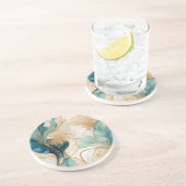 Turquoise Golden Alcohol Ink Abstract Zandsteen Onderzetter (Zijkant)