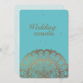 Turquoise Golden Indian - Uitnodiging voor een bru (Voorkant / Achterkant)