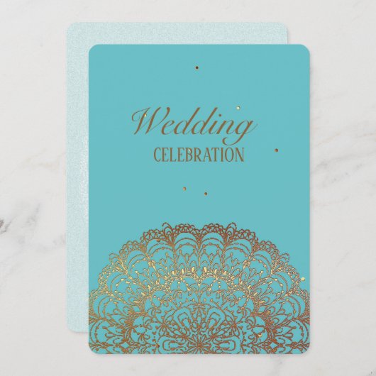 Turquoise Golden Indian - Uitnodiging voor een bru (Voorkant / Achterkant)