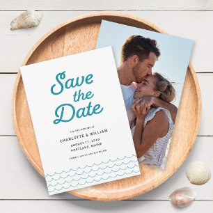 Turquoise golven met uw foto Save the Date kaart