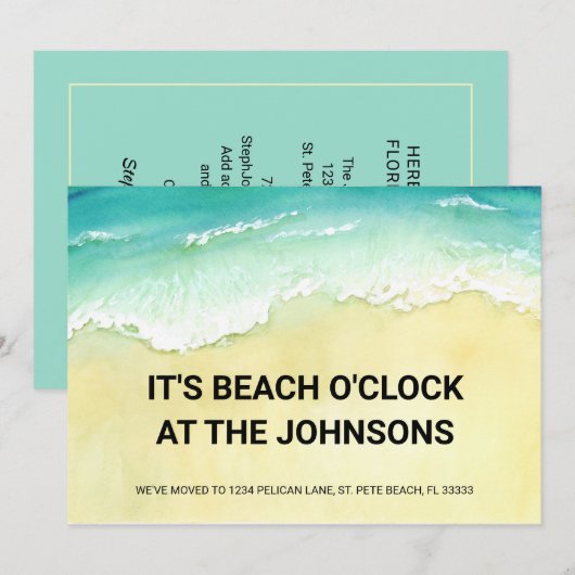 Turquoise golven op Shore Beach O'Clock Bewegen Aankondiging (Voorkant / Achterkant)