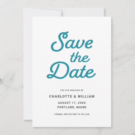 Turquoise Golven Save the Date Kaart (Voorkant)