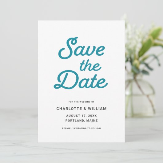 Turquoise Golven Save the Date Kaart (Staand voorkant)
