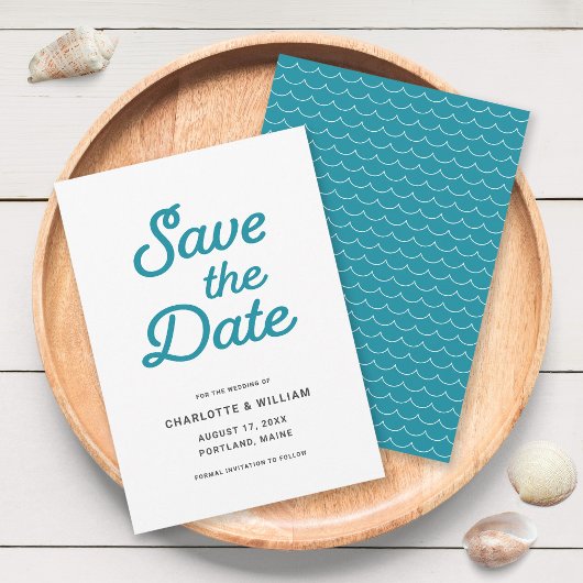 Turquoise Golven Save the Date Kaart