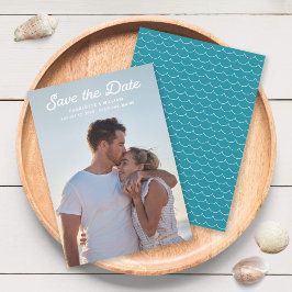 Turquoise golven Volledige foto Opslaan de datum K Save The Date