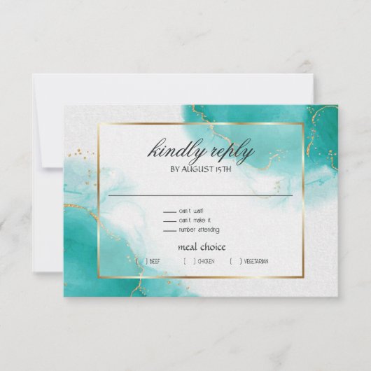 Turquoise Goud Abstract Gemarmerd RSVP Kaartje (Voorkant)