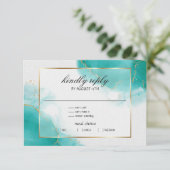 Turquoise Goud Abstract Gemarmerd RSVP Kaartje (Staand voorkant)