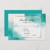 Turquoise Goud Abstract Gemarmerd RSVP Kaartje (Voorkant / Achterkant)