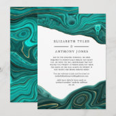 Turquoise & Goud Agaat Ingekorte Trouwgastenlijst Aankondiging (Voorkant / Achterkant)