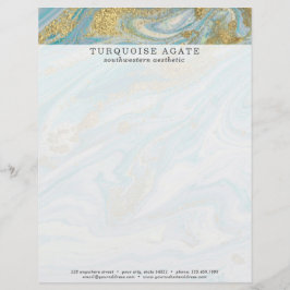Turquoise & Goud Agaat Steen Geode Marmer Wervelin Briefhoofd