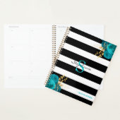 Turquoise Goud Bloemen Monogram Zwart Strepen 2024 Planner (Display)