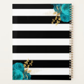Turquoise Goud Bloemen Monogram Zwart Strepen 2024 Planner (Achterkant)