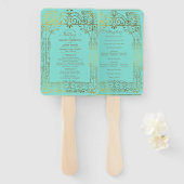 Turquoise Goud Deco Chic Glam Trouwprogramma Handwaaier (Voorkant en achterkant)