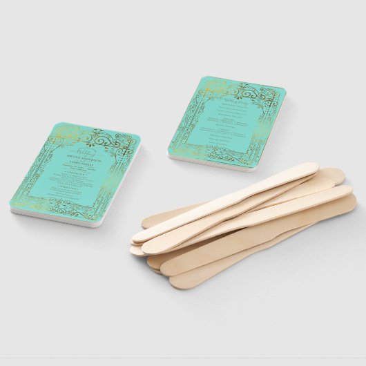 Turquoise Goud Deco Chique Glam Bruiloft Programma Handwaaier (Niet-gemonteerd)