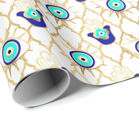 Turquoise Goud en Blauw Derde Oog Cadeaupapier (Rol Hoek)