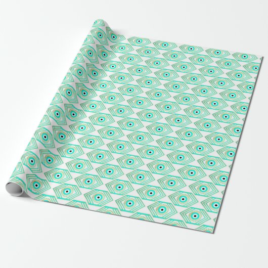 Turquoise Goud en Blauw Derde Oog Cadeaupapier (Uitgerold)