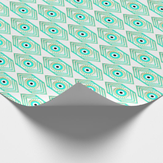 Turquoise Goud en Blauw Derde Oog Cadeaupapier (Hoek)