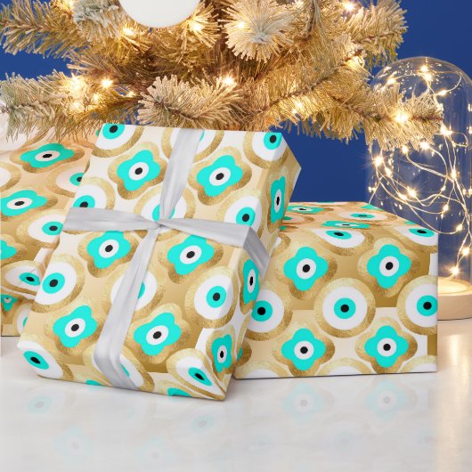 Turquoise Goud en Blauw Derde Oog Cadeaupapier (Feestdagen)