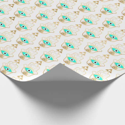 Turquoise Goud en Blauw Derde Oog Cadeaupapier (Hoek)