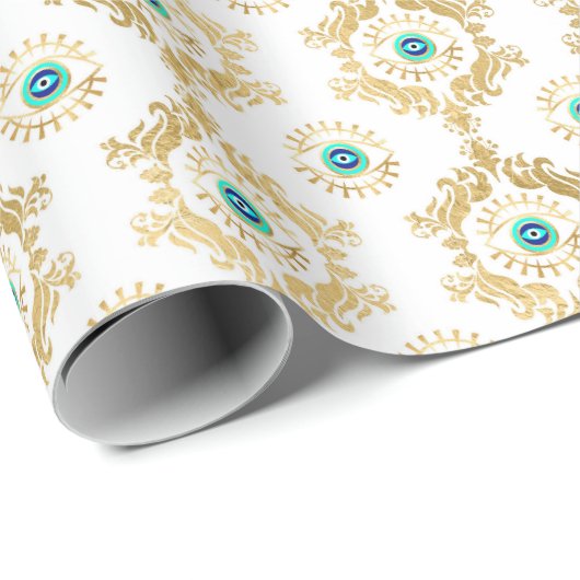 Turquoise Goud en Blauw Derde Oog Cadeaupapier (Rol Hoek)