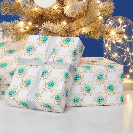 Turquoise Goud en Blauw Derde Oog Cadeaupapier (Feestdagen)