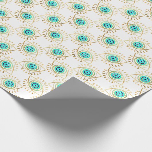 Turquoise Goud en Blauw Derde Oog Cadeaupapier (Hoek)