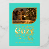 Turquoise & Goud Gezellige Sfeer Retro Kerst Foto Folie Feestdagenkaart (Voorkant)