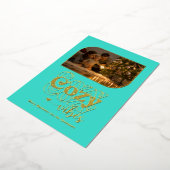 Turquoise & Goud Gezellige Sfeer Retro Kerst Foto Folie Feestdagenkaart (Gedraaid)