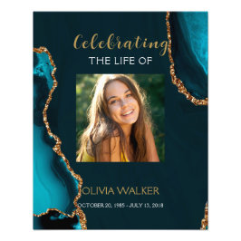 Turquoise & Goud Groen Begrafenis Welkomstbord Foto Afdruk